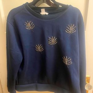 H&M Navy Blue Beaded Sweatshirt